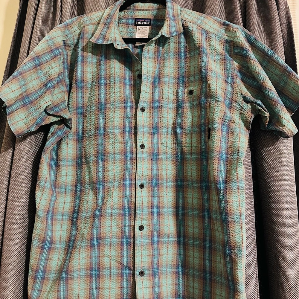 Patagonia Blue and Green Casual Button Down Shirt